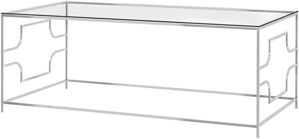 Salontafel - Koffietafel Glas - Woonkamer Decoratie - Roestvrij Staal Frame - 120x60x45 cm - Zilver