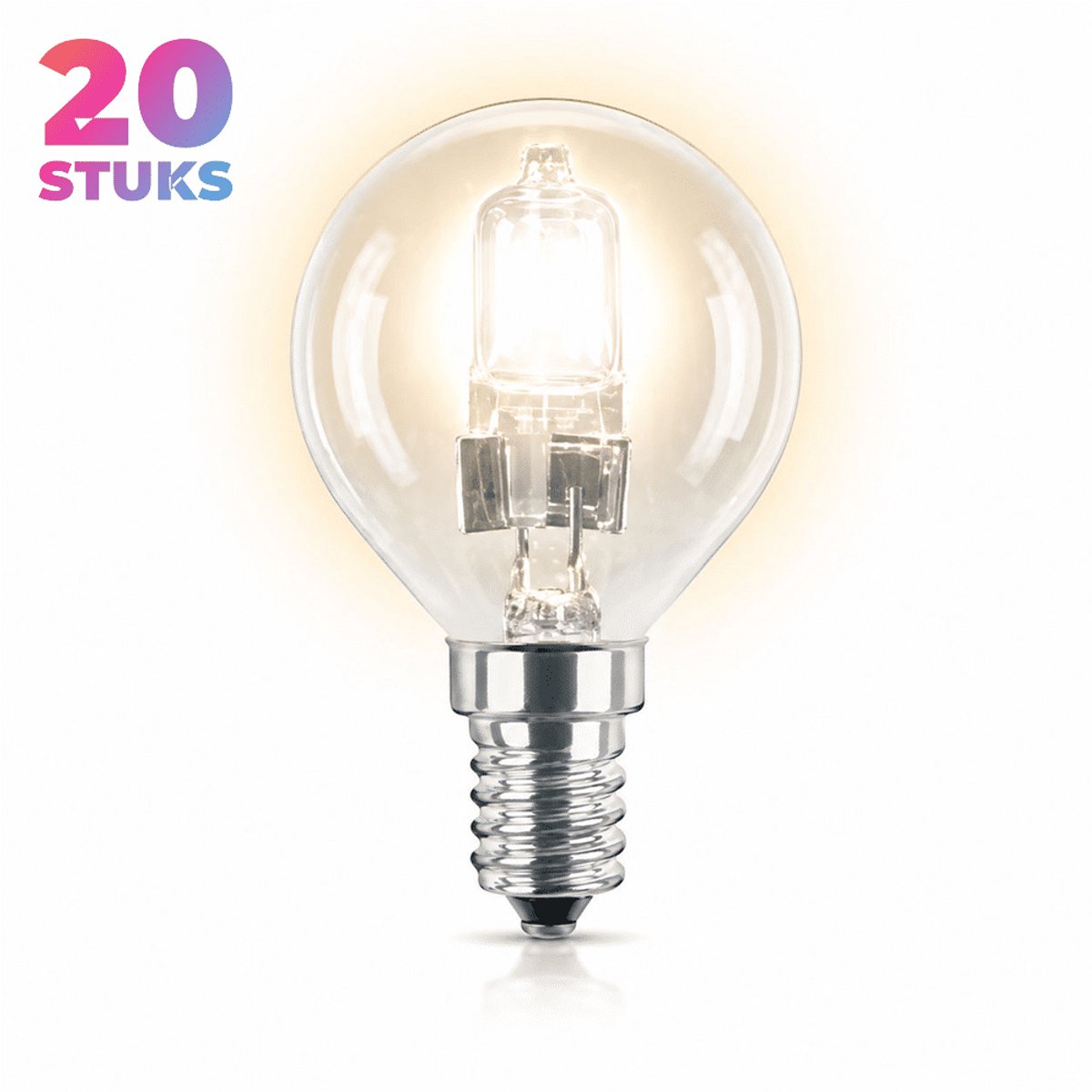 20x Kogel Halogeenlamp E14 - 60W - Warm Wit Licht (2700K) - 255 lm - 1 jaar - Dimbaar