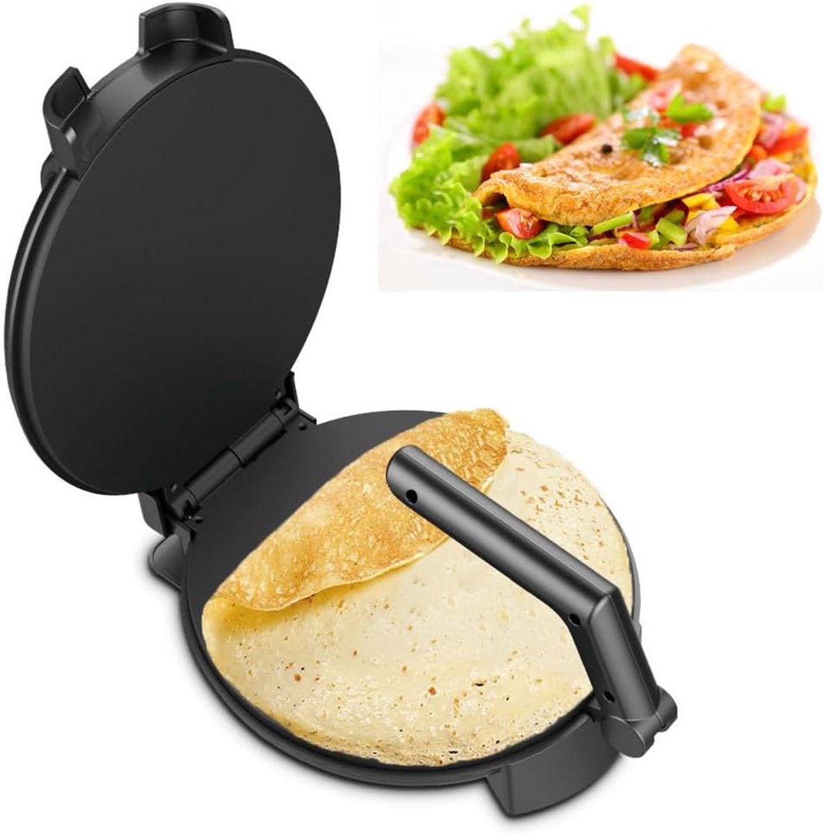 Crêpe Maker - Pannenkoekenmaker Tortillapers - Ontbijt Maken - Instelbare Temperatuur - 25 cm - Zilver