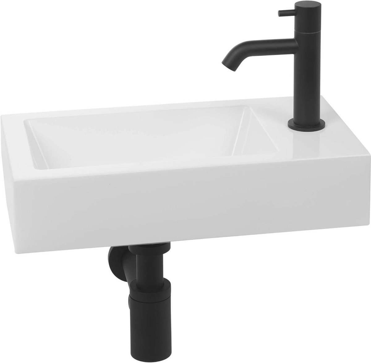 Fonteinset Links - Wastafel Set - Toilet Opknappen - Compleet Geleverd - Mineralenmarmer - Wit Zwart