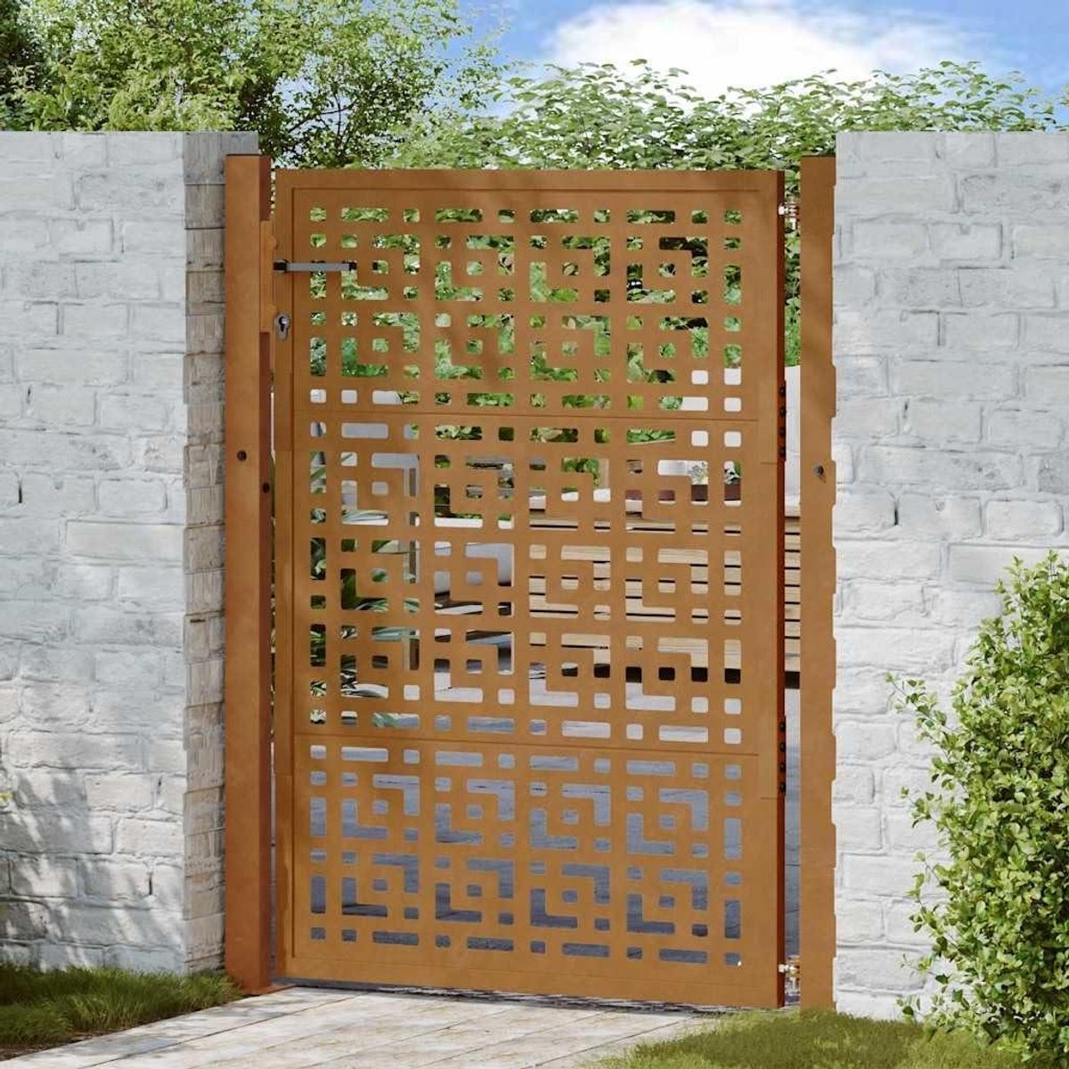 Metalen Tuinpoort - Hekwerk Poort - Tuin Afschermen - Lasergesneden Kruisontwerp - 100x150
