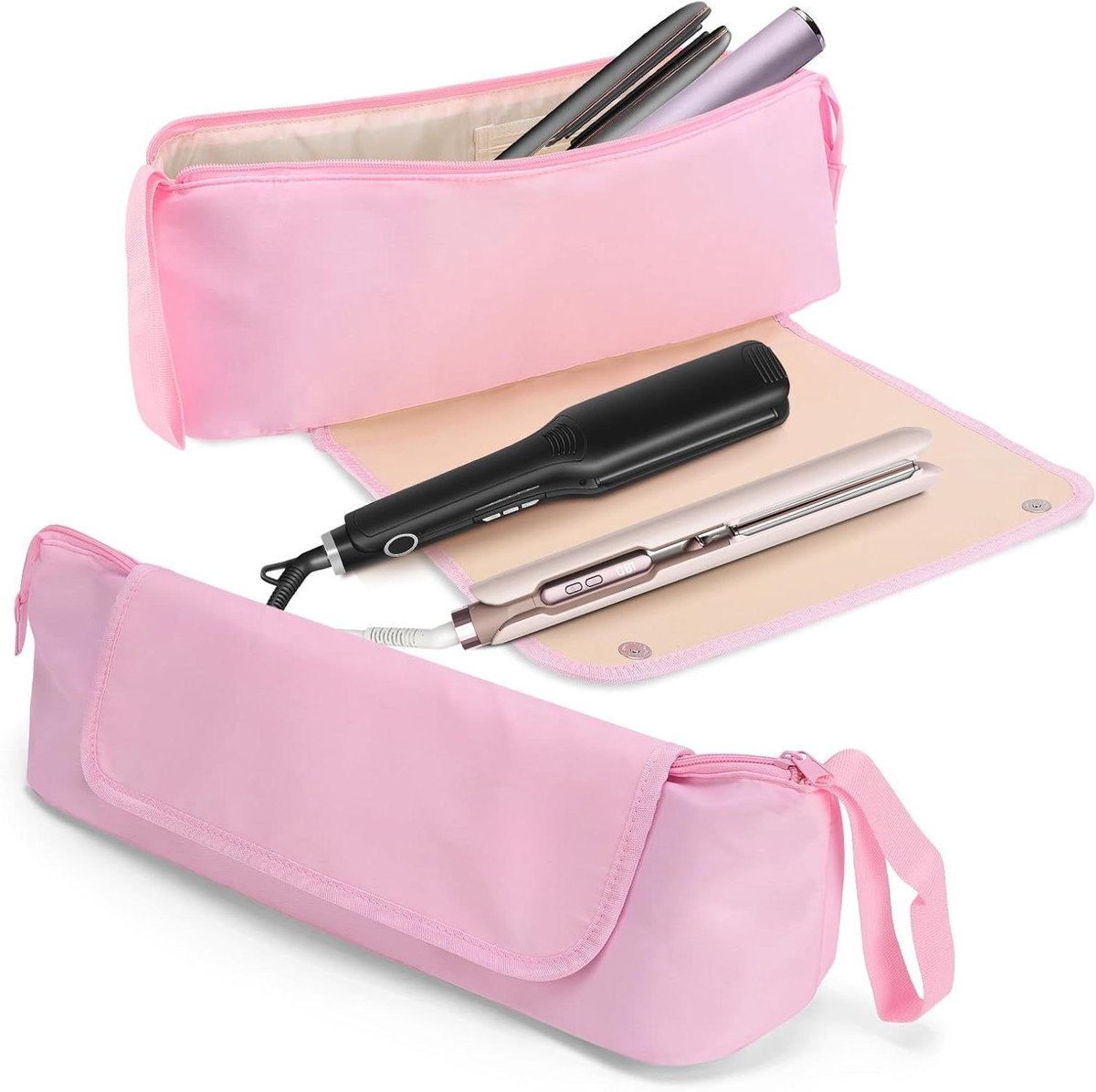 Reistas Haarstyling - Reis Organizer - Apparaten Opbergen - Hittebestendige Onderlegger - 45 x 15 x 12 cm - Roze