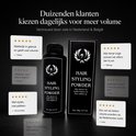 Zwarte flacon en doosje met "Phoenix" logo. Tekst: "Hair Styling Powder".