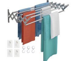 KAD® Wanddroogrek - Wanddroogmolen & Uittrekbaar Droogrek - Compact Muur Droogrek- Grijs - 10cm x 18cm x 80cm