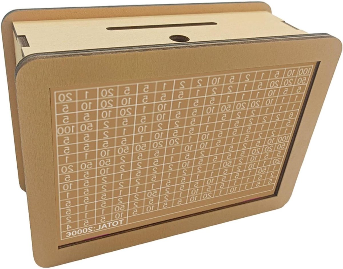 Houten Spaarbank - Spaarbox Kluis - Financiële Doelen - Met Doelcijfers - 21 x 13.2 cm - Natuurlijk Hout