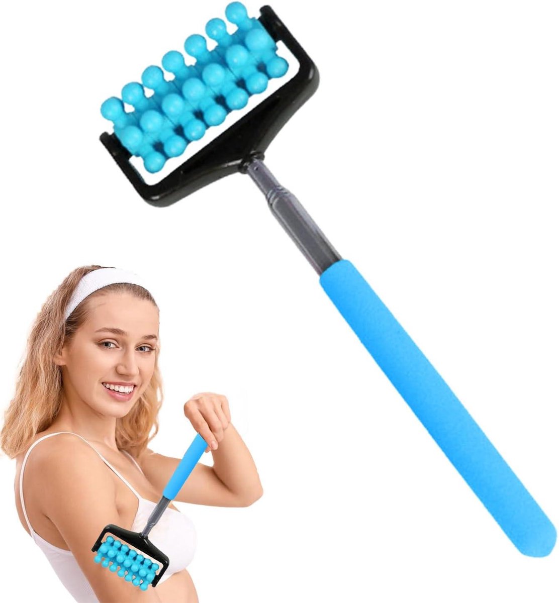 Telescopische Rugmassager - Spierroller Stick - Spierontspanning - Simuleert Professionele Massage - 21 cm - Rood