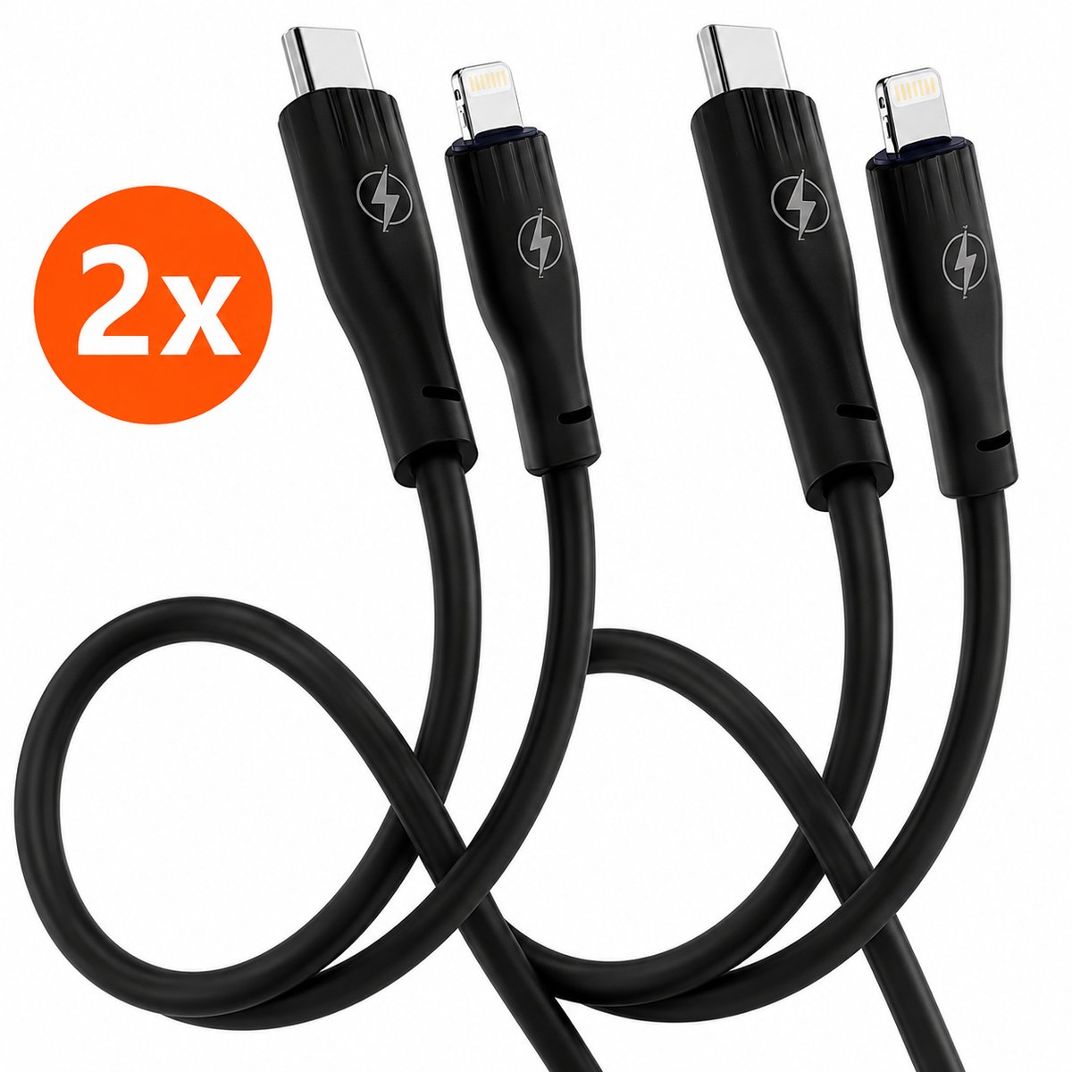 USB C naar 8-Pin Kabel – Oplaadkabels geschikt voor iPhone – 2 Stuks – Zwart – Opladen en Data