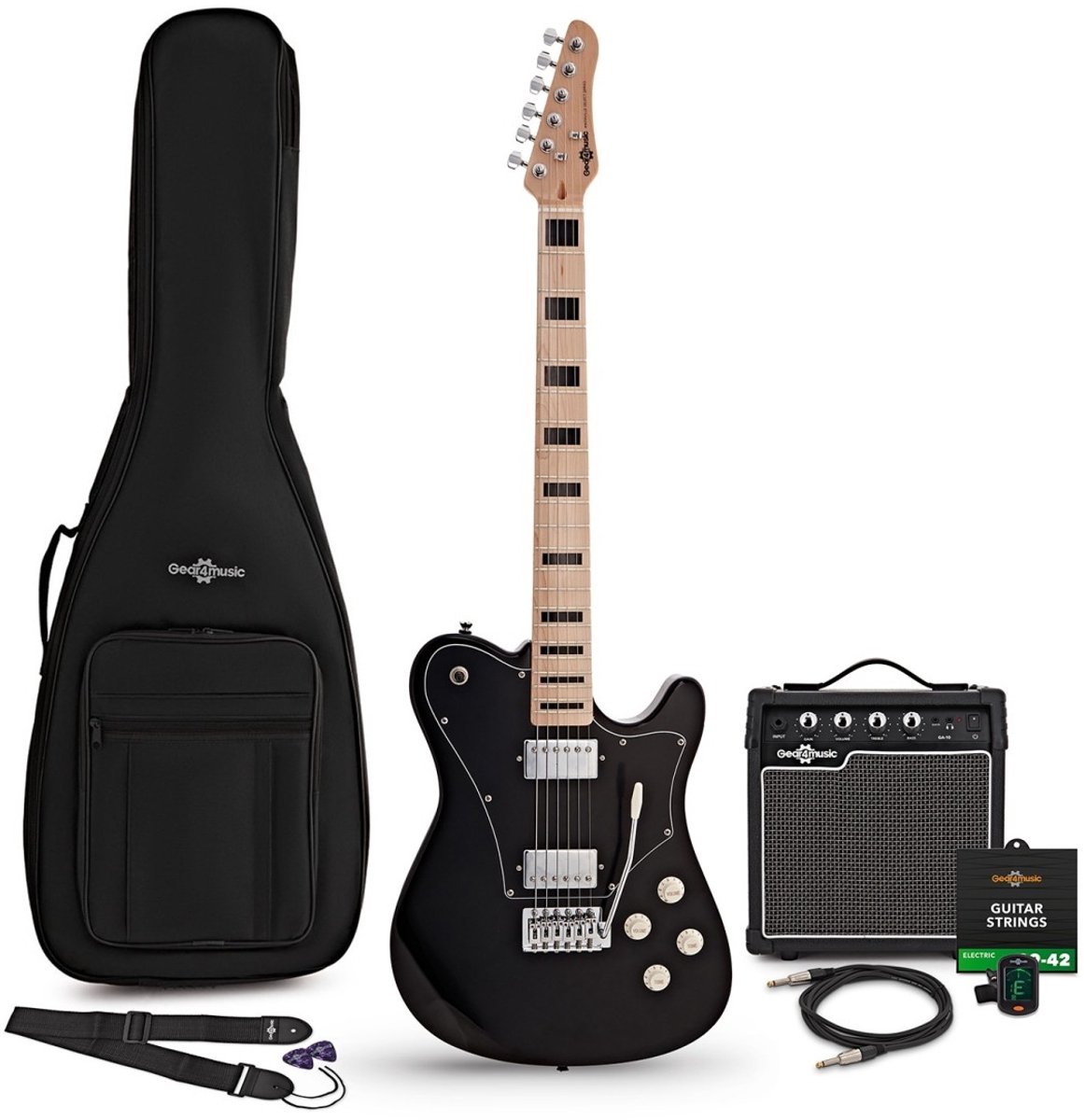 Knoxville Select elektrische gitaar zwart, 10 W gitaarversterker en accessoirepakket
