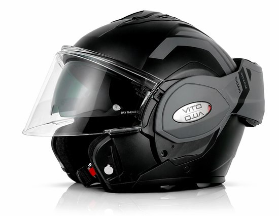 Vito Reverse Systeemhelm - Motorhelm en Scooterhelm met Opklapbaar Kinstuk en Zonnevizier - Zwart / Grijze Helm voor Scooter, Motor en Brommer - Voor Dames en Heren - Geschikt voor Volwassenen - Maat L