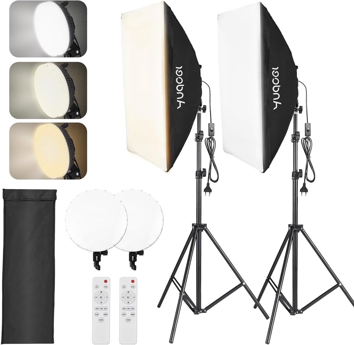 Professionele Softbox Set voor Fotostudio met 2 x 50 x 70 cm Softboxen, 2 x 80 W LED Verlichting, Statief en Afstandsbediening voor Portretfotografie en Live Streaming