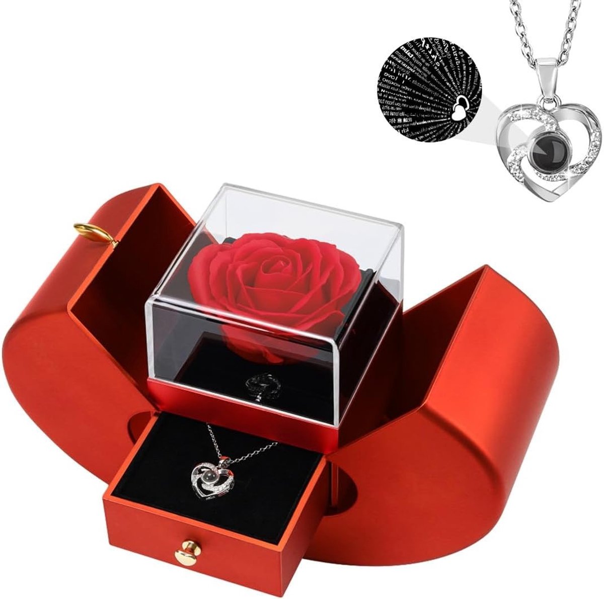 Eternal Flower Rozen in Luxe Doos met Hart Ketting, Perfecte Cadeaus voor Moeder, Vriendin of Verjaardag, Valentijnsdag en Jubileum