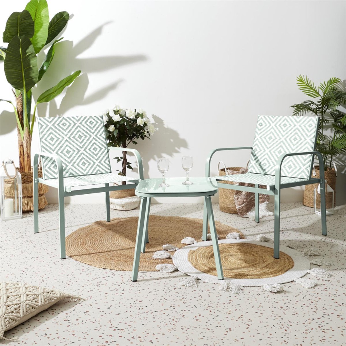 HIXA Tuinset - 3-delig - Mintgroen - Bistroset - Tuintafel - met Stoelen - 2 Personen - Balkonset - 2 Persoons - Loungeset - Table de Jardin - LIVARA – foto 6