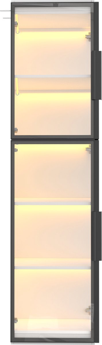 Merax Hoek Vitrinekast met LED - Smalle Displaykast met Acryl Deuren - Verzamelkast met 5 Planken - Woonkamer Kast - Wit 40x40x170 cm
