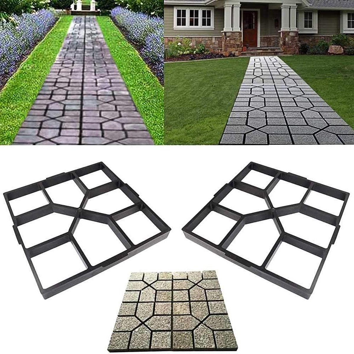 Betonmal Terras - Stoeptegelmal Tuin - Buitenpaden Ontwerpen - Herbruikbaar PP Materiaal - 40x40x4cm - Zwart