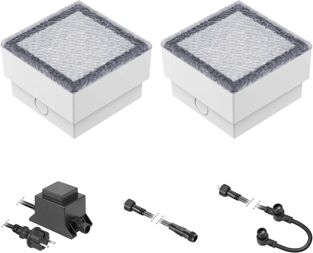 LED Grond Inbouwlamp - Straatsteen Verlichting - Tuinpad Verlichten - Beloopbaar tot 500kg - 10x10cm Set van 2 - Warm Wit