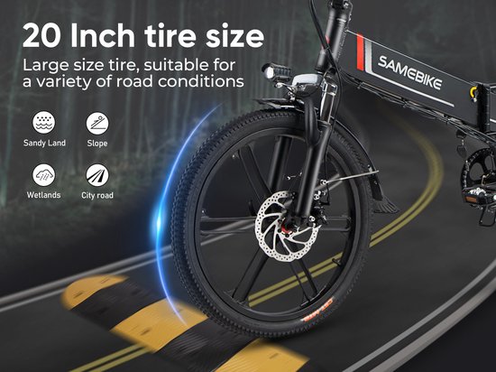 Samebike 20LVXD30 Elektrische Fiets - 250W Motor - 48V 10.4Ah Uitneembare Accu - 20" All-Terrain Banden - 7 Versnellingen - Opvouwbaar - Max 25 km/h - LED Verlichting - Zwart van Merkloos — afbeelding 5