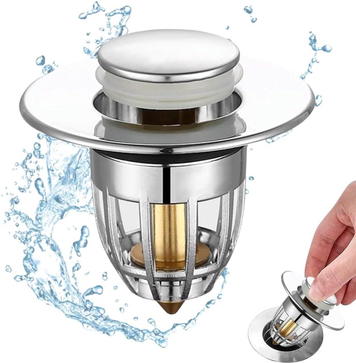 Afvoerstop Wasbak - Universele Stop - Lekvrij Werken - Pop-up Kliksluiting - 34-40 mm - Zilver