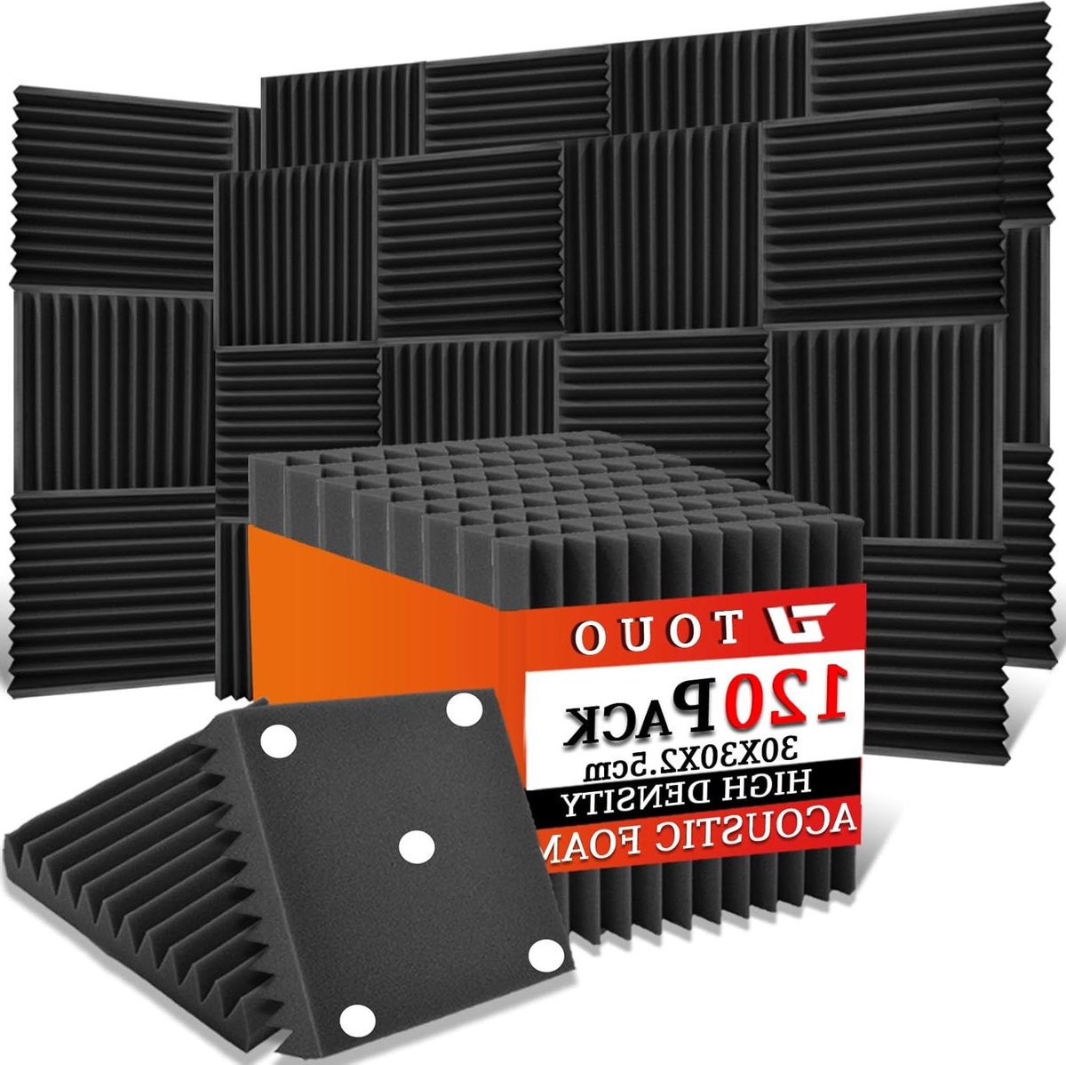Akoestische Panelen - Geluidsdicht Schuim - Geluidsverbetering Thuis - Hoge Dichtheid Wigvorm - 30 x 30 cm - Zwart