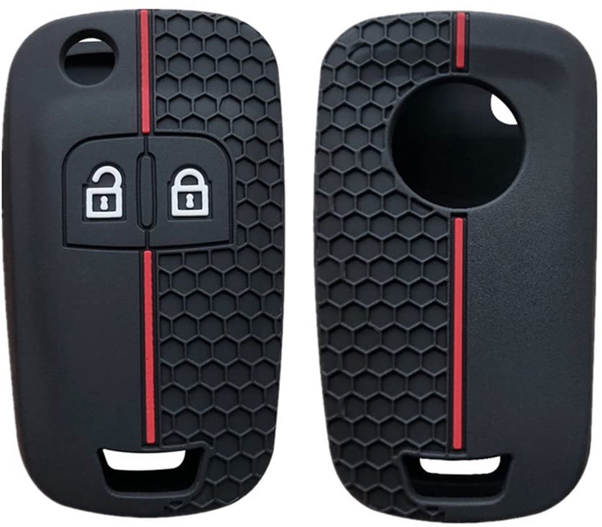 Allecto - Silicone Autosleutel Bescherming - Geschikt voor Opel en Chevrolet - Zacht en Flexibel - Zwart en Rood - Sleutelhoes - Ideaal voor Autobe...
