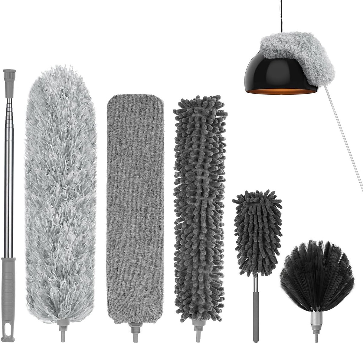 Duster stofzuiger met 8 microvezel doeken, flexibele en wasbare chenille stofdoek voor het verwijderen van spinnenwebben en stof in huis