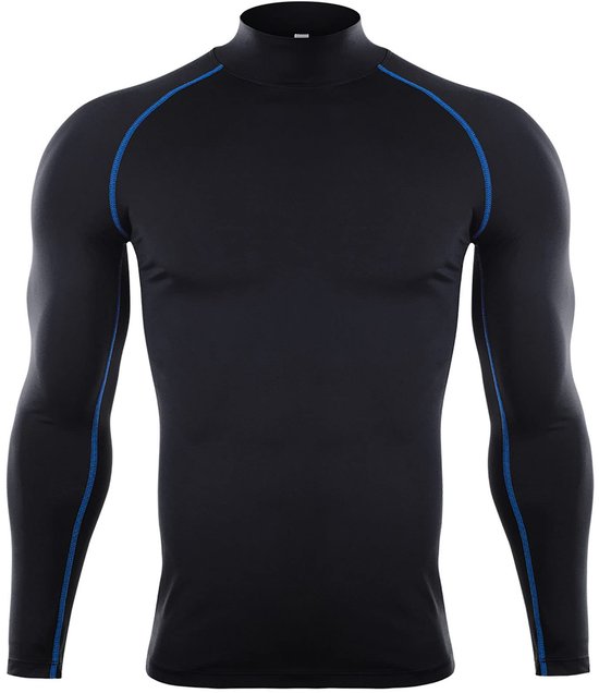 Allecto - Compressieshirt Heren - Thermisch Trainingshirt - Lange Mouwen - Zwart en Blauw - Sport T-shirt - Geschikt voor Atleten