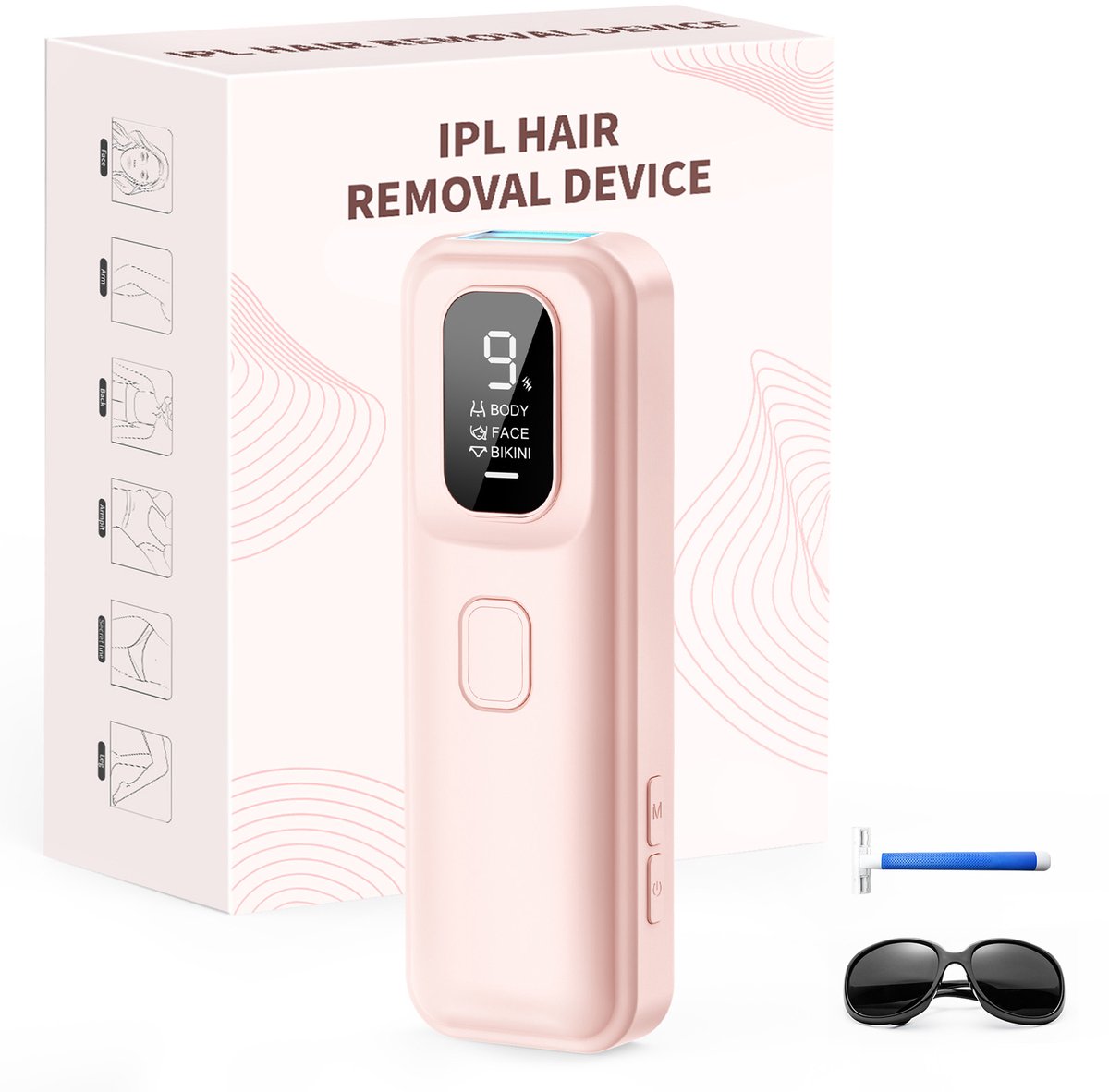 IPL Laser Ontharingsapparaat - Ontharingsapparaat – Filter600–1200 nm – Inclusief 3 accessoires – Drie standen – Energie 9 J - Behandeloppervlak 3,5 cm² - Roze