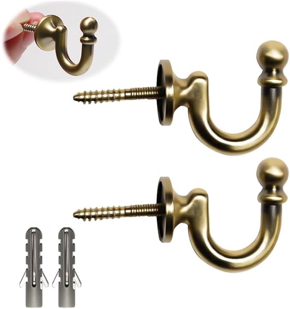 Set van 2 U-vormige gordijnhaken, brons, vintage stijl