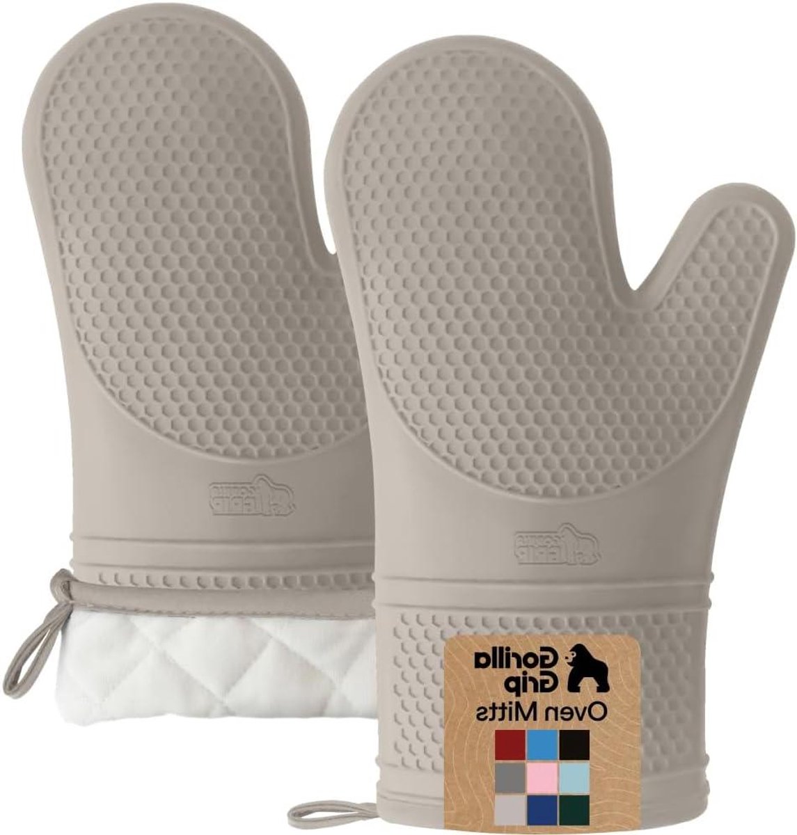 Siliconen Ovenwanten - Keukenhandschoenen Hittebestendig - Veilig Koken - Verbeterde Antislip Grip - Set van 2 - Amandel