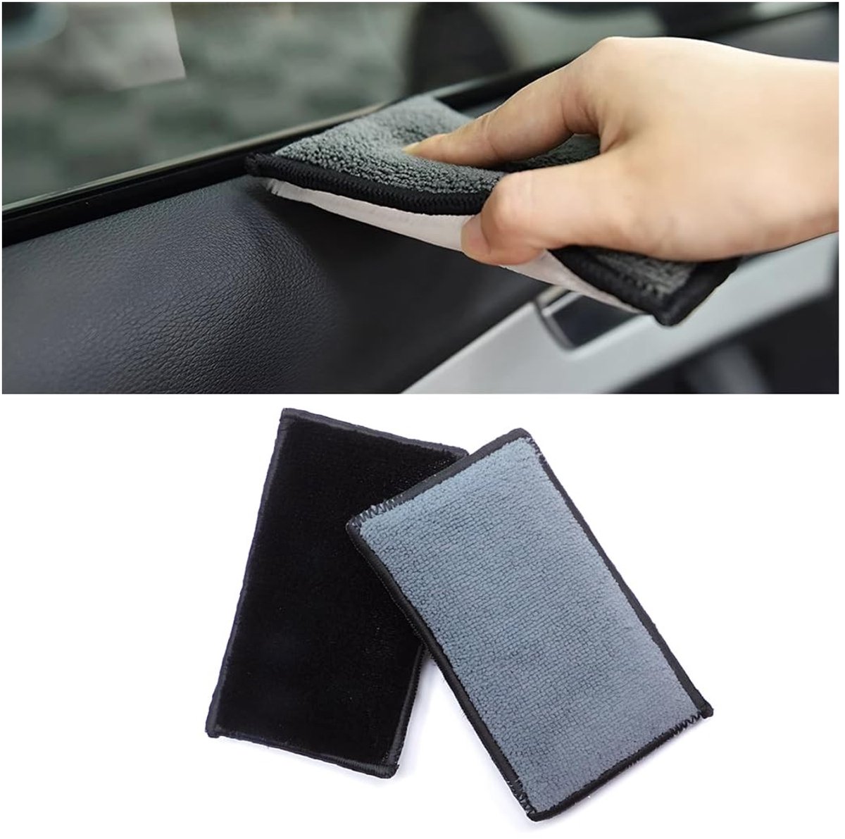 VT Goods - Auto-reinigingsspons - Herbruikbaar - Duurzaam - Grijs en zwart - Microvezel - Voor interieur en voorruit - 2 stuks