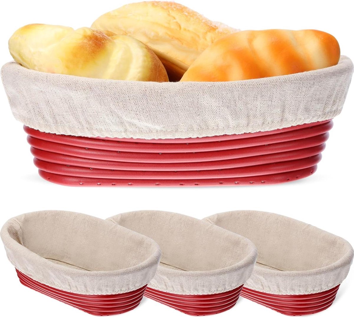 Rijsmandjes Brood Maken - Proofing Manden Set - Zuurdesem Brood Bakken - Set van 3 Ovalen - 25x15x8 cm - Rood