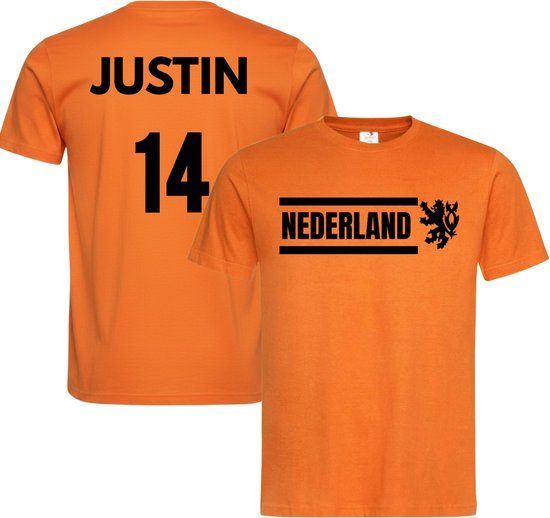 Oranje T shirt Gepersonaliseerd Met Naam En Rugnummer Maat XXL oranje-t-shirt-gepersonaliseerd-met-naam-en-rugnummer-maat-xxl