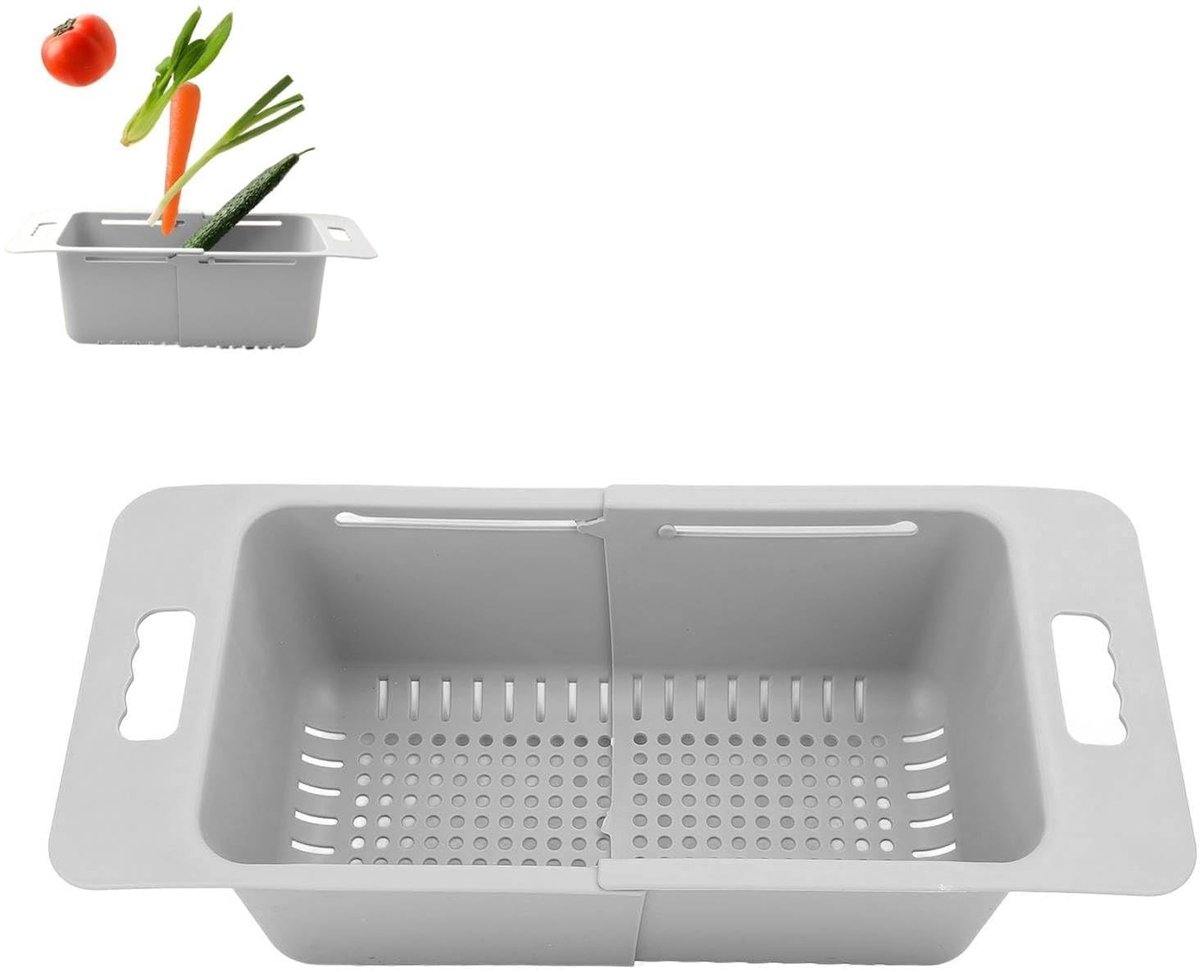 Verstelbare diepvriesmand met handvat voor keukenopslag in grijs, ruime organizer met uitbreidbare verdeler
