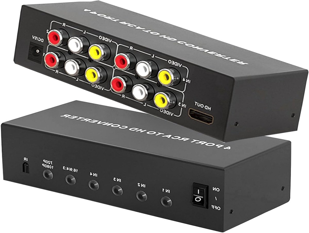 RCA naar HDMI Converter Adapter voor 1080P/720P Video en Audio, Geschikt voor Wii, TV, PC, PS3, Xbox en DVD Spelers met Afstandsbediening en Voeding
