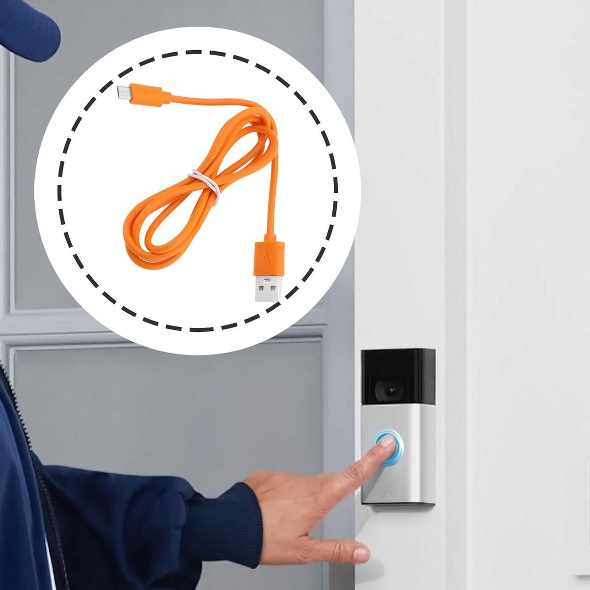 Oplaadkabel voor Videodeurbellen 1m, Compatibel met Ring Video Doorbell 2, 3, 3 Plus, 4 en Pro Plus, Oranje – foto 2