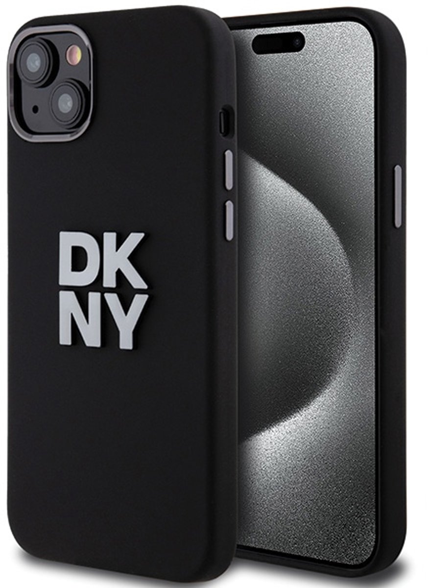 DKNY Silicone Metal Logo Back Case - Geschikt voor Apple iPhone 15 Plus (6.7") - Zwart