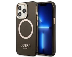 Guess Gold Outline Serie - iPhone 13 Hoes - MagSafe - Goud - Zwart - Transparant