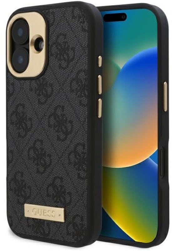 iPhone 16 Plus hoesje hardcase zwart met MagSafe, stevig, krasbestendig, Guess 4G serie bescherming