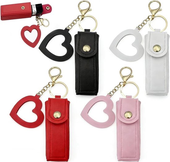 Set van 4 Lipstickdozen met Spiegel en Sleutelhanger - Handige Lipgloss Pouch en Lipstick Etui voor Draagbare Lipbalsem en Make-up Accessoires