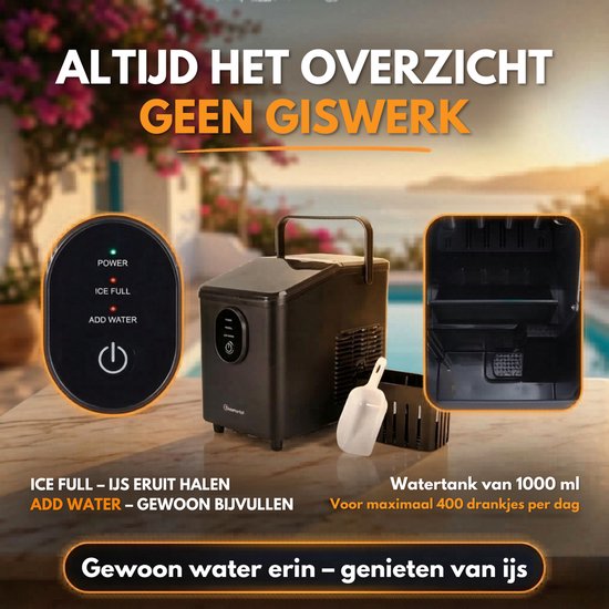 Sommertal IJsblokjesmachine EM12S - IJsmachine 12 kg/24 uur - IJsblokjesmachine met handgreep - extra grote 0,3 kg kogelvormige ijsblokjes in 20 minuten - stil 50 dB - IJsmachine voor keuken, kantoor en feestjes van Merkloos — afbeelding 4