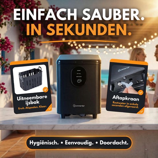 Sommertal IJsblokjesmachine EM12S - IJsmachine 12 kg/24 uur - IJsblokjesmachine met handgreep - extra grote 0,3 kg kogelvormige ijsblokjes in 20 minuten - stil 50 dB - IJsmachine voor keuken, kantoor en feestjes van Merkloos — afbeelding 2