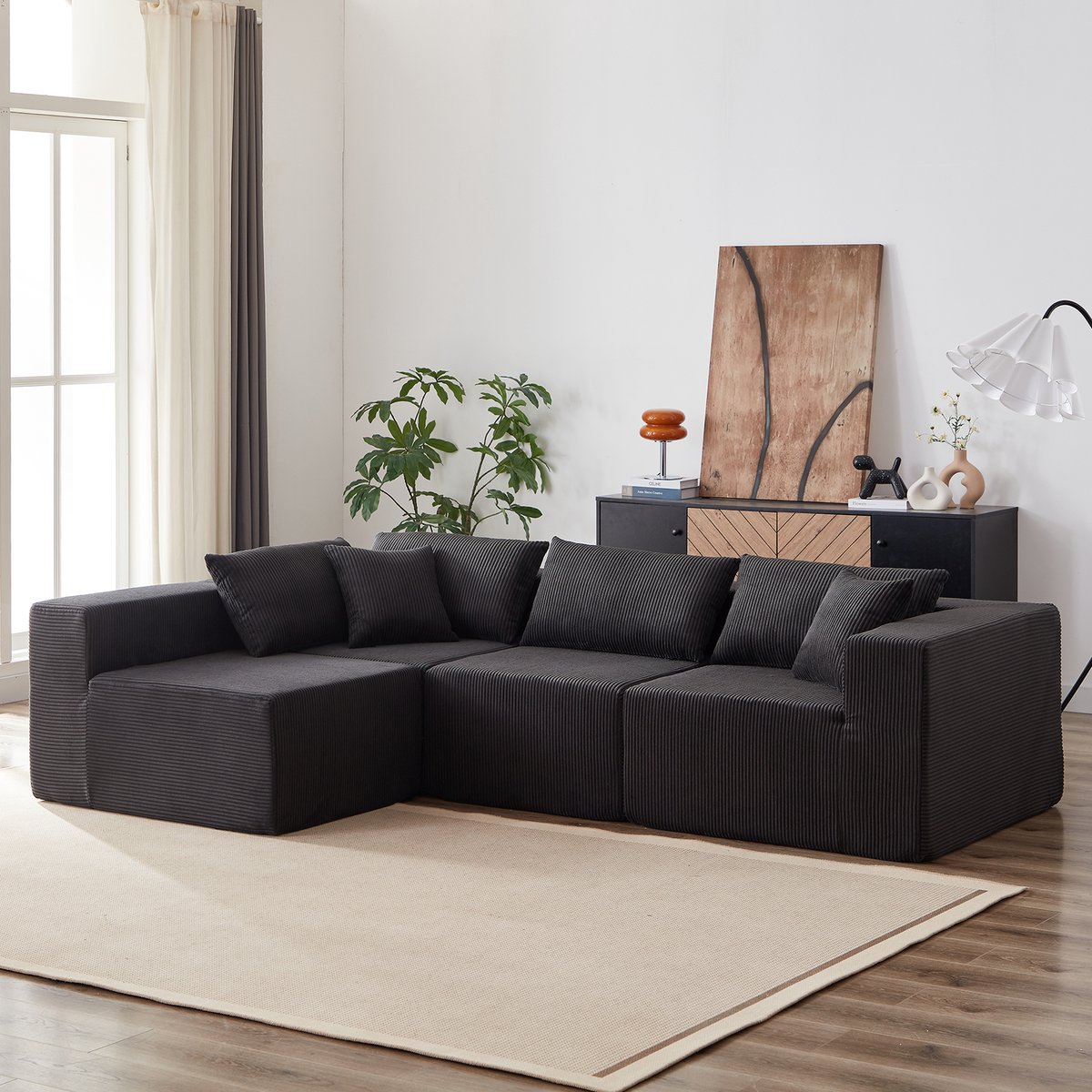 MODFU Modulaire Hoekbank - L-Vorm - Minimalistisch - Voor Woonkamer - Ribfluweel En Schuim