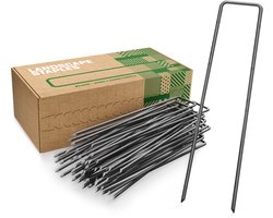 GardenGloss® Grondankers Van Niet Verzinkt Staal (100 Stuks) - Stabiele Grondankers Voor Onkruidvlies, Tuinvlies, Schutting & Net - 150 mm Lang, 25 mm Breed, Ø 2.7 mm