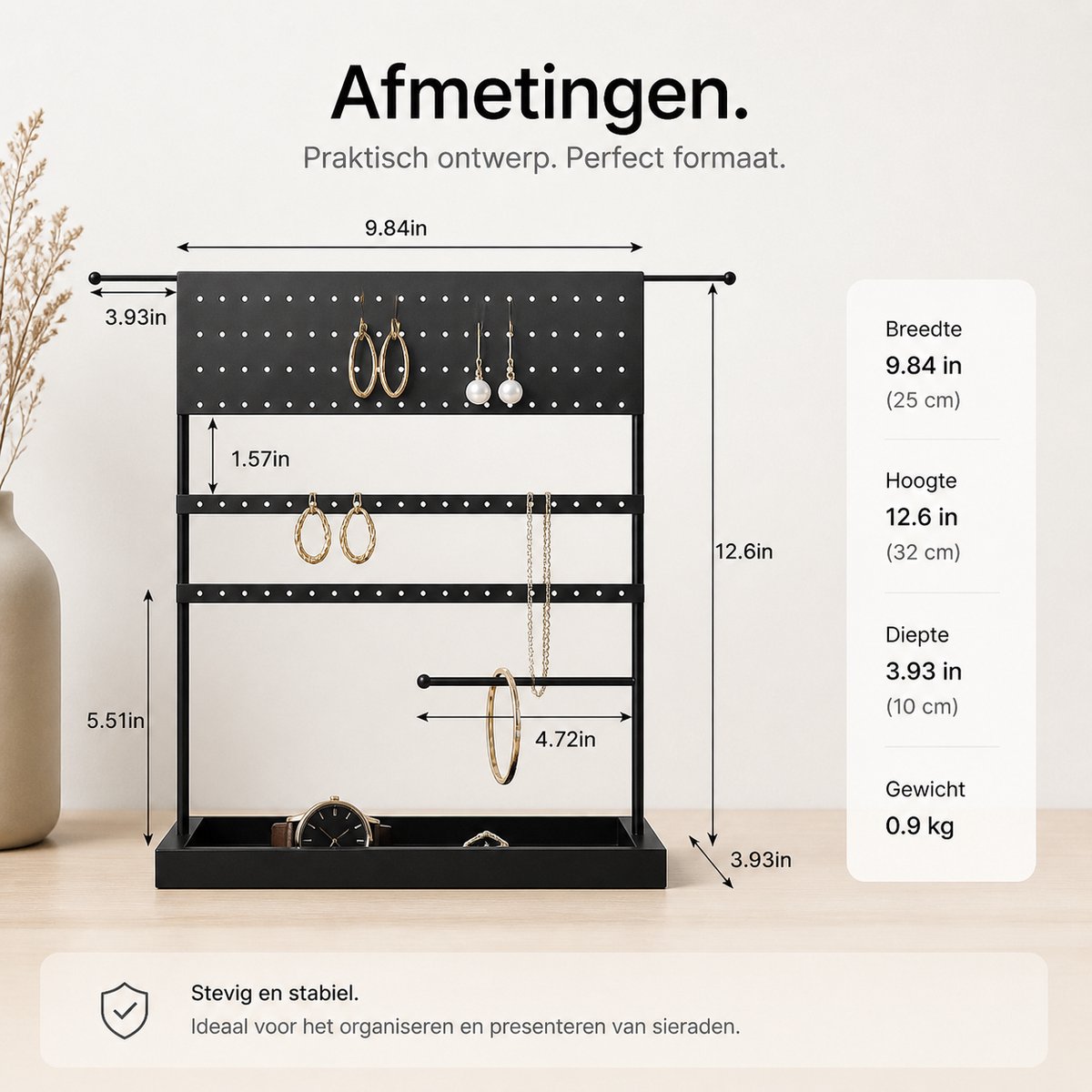 BOTC Sieradenhouder - Voor kettingen / armbanden / Oorbellen - Sieraden Organizer - Oorbellenrekje - Ketting houder - Zwart — cadeau in Wonen & Interieur - foto 7