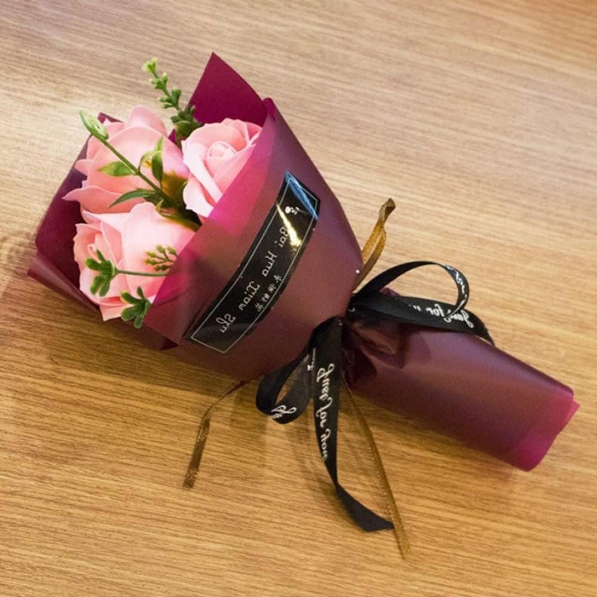 Kunst rozen boeket - Zeep bloemen - Decoratie huis - Drie hoofden - 1 stuk - Lichtroze