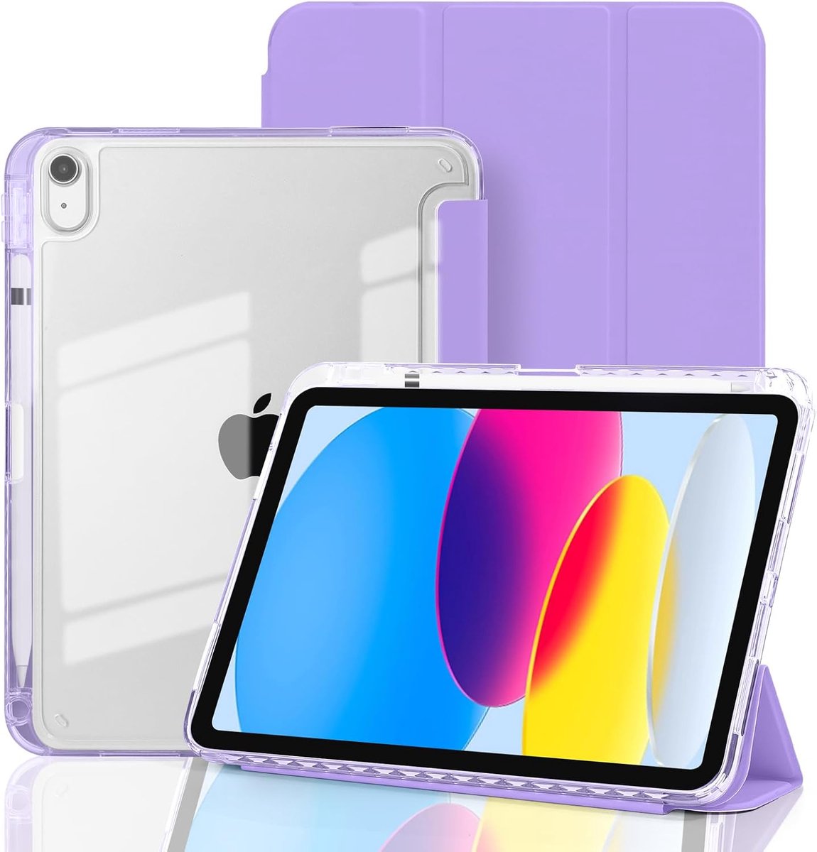 Tolvia Tablet hoes - Geschikt voor Apple iPad 11 (2025 A16) / Apple iPad 10.9 (2022) - Met Pencil Houder & Transparante Achterkant - Tri-Fold Smart Cover - Paars
