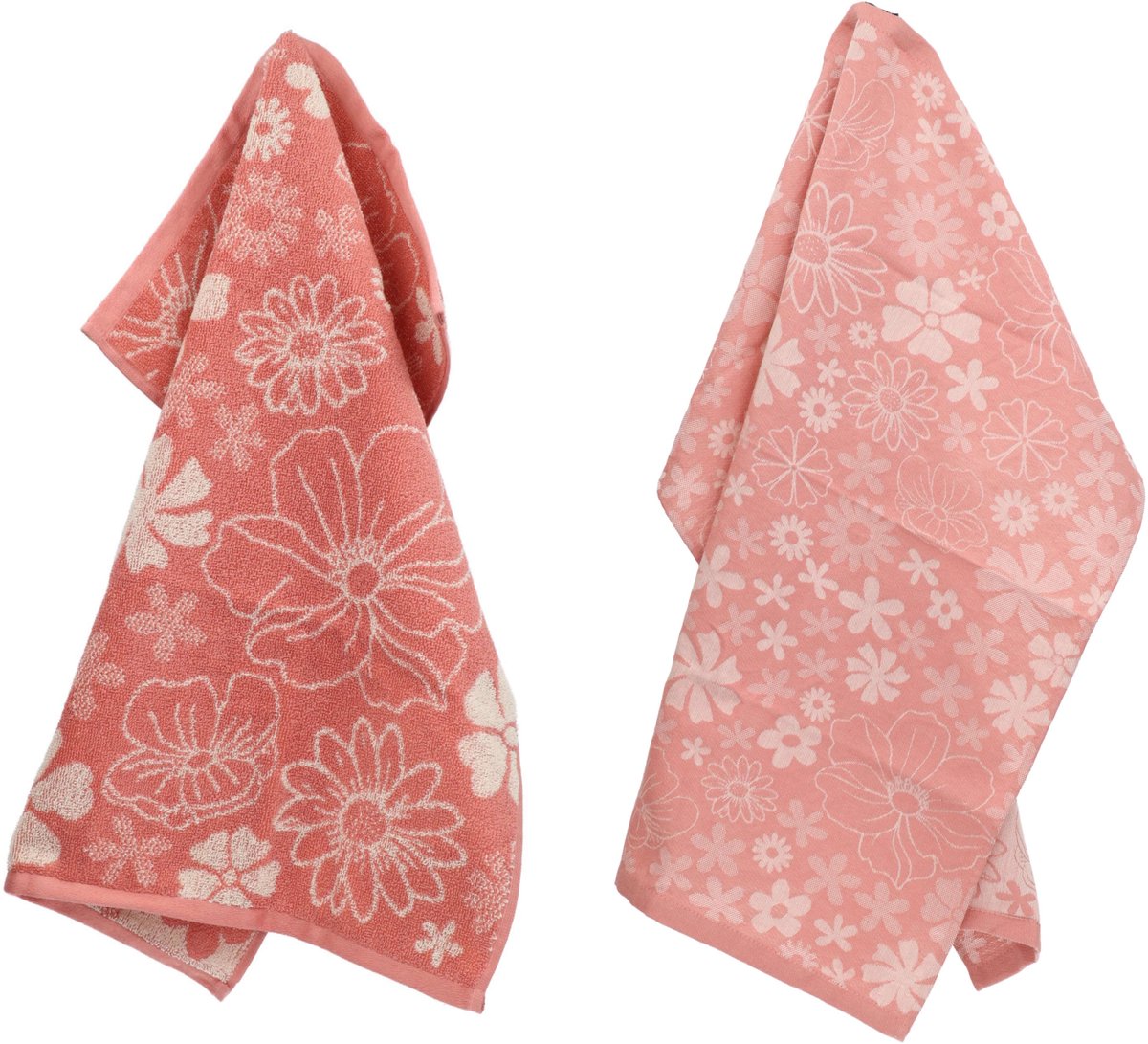 Luxe Keukendoek en Theedoek Flowerbed Roze - Bunzlau Castle - 100% biologisch katoen - Keukendoek 60x53cm en Theedoek 65x65cm