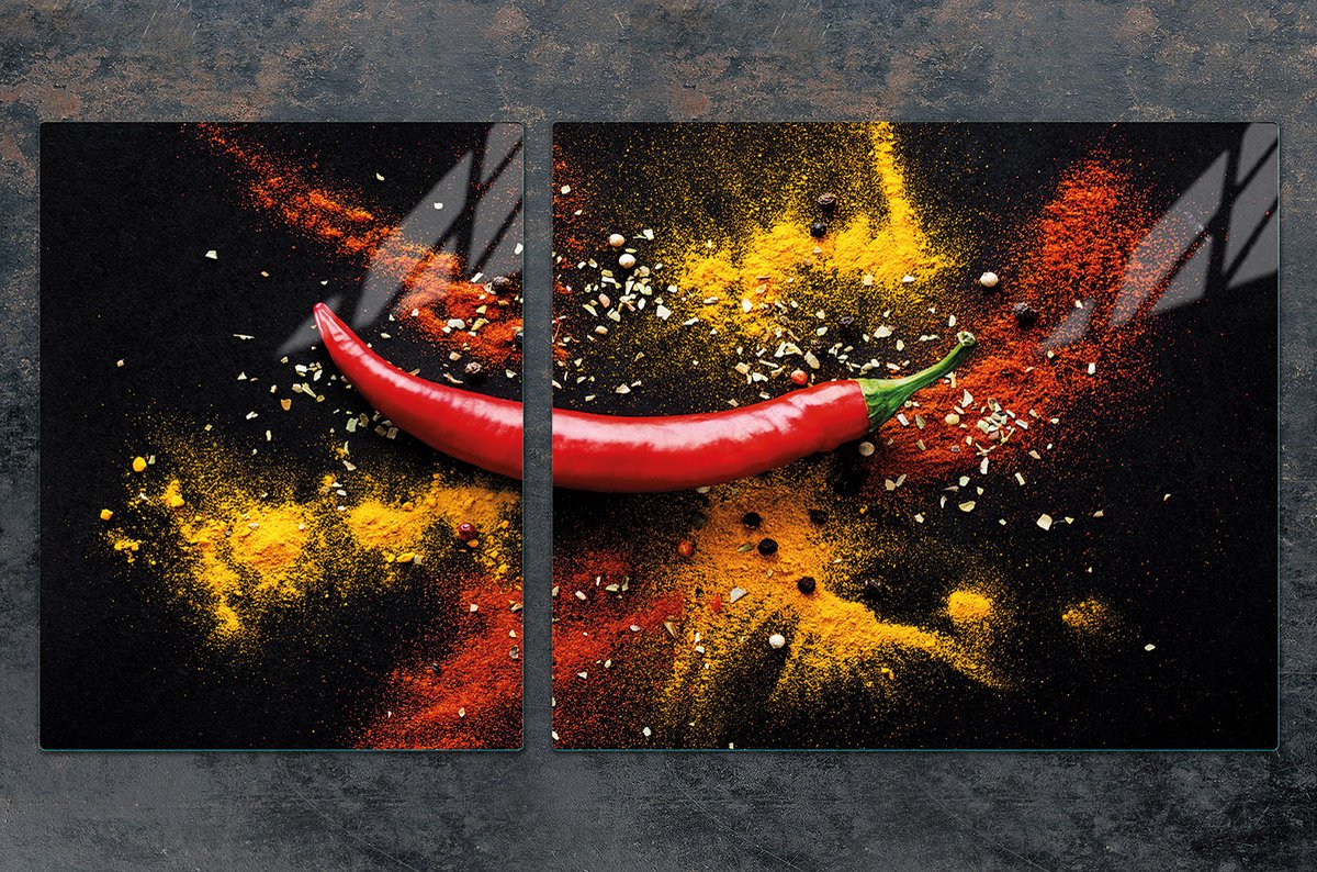 TMK ArtDeko - Serie Chilli - Beschermplaat & Snijplank - 100x52 cm - Glas