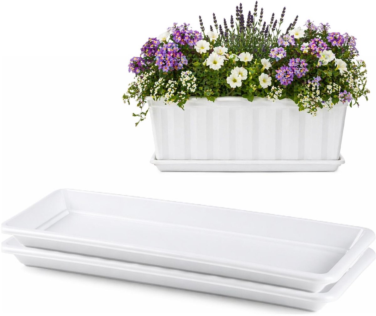 Plasticforte Plantenbak water onder opvangschaal - 2x - wit - rechthoek - 39 x 18 cm - Bloembakken