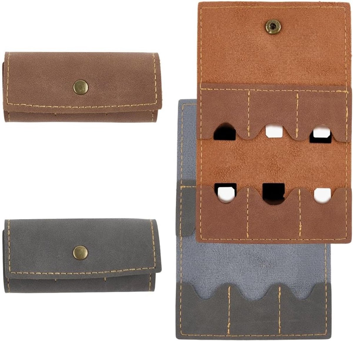 2x PU Leren Geheugenkaart Houder met Metaal Drukknop - Vouwbare Micro SD Organizer voor Gaming, Retro Design, Ideaal voor Reizen en Dagelijks Gebruik