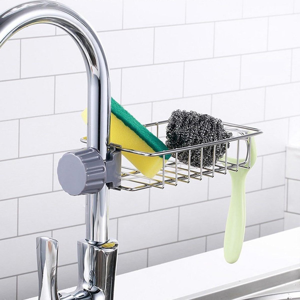 Sponshouder Kraan - Keuken Organizer - Keuken Opbergen - Verstelbaar Ontwerp - 1.8-2.5 cm - Wit